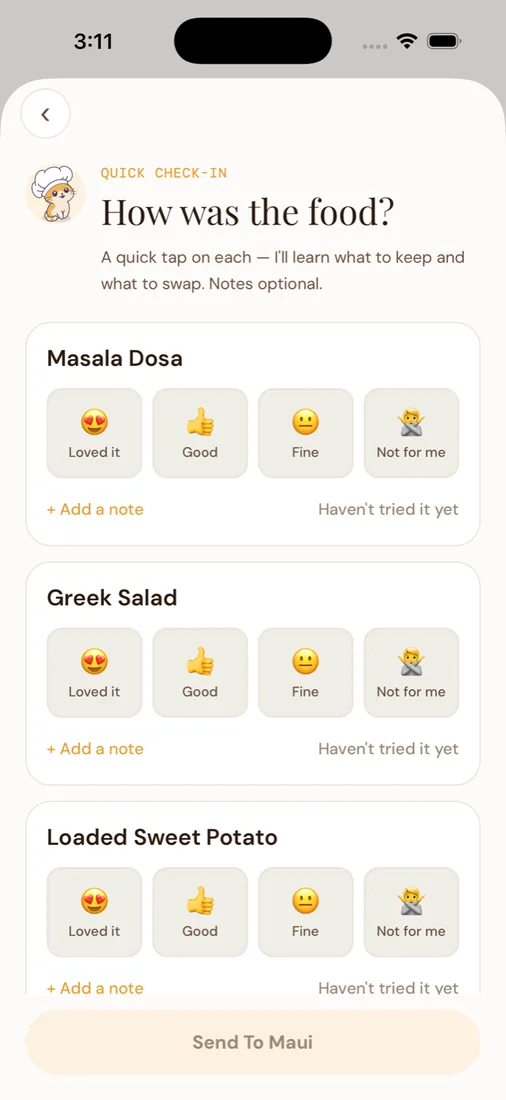 Rating a cook session in Maui