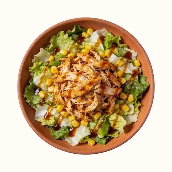 BBQ Chicken Salad, plated, photographed from above.