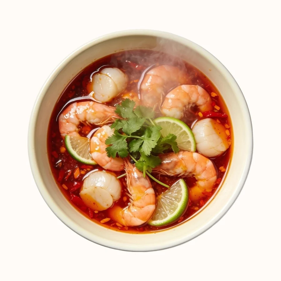 Camarones a la Diabla, plated, photographed from above.