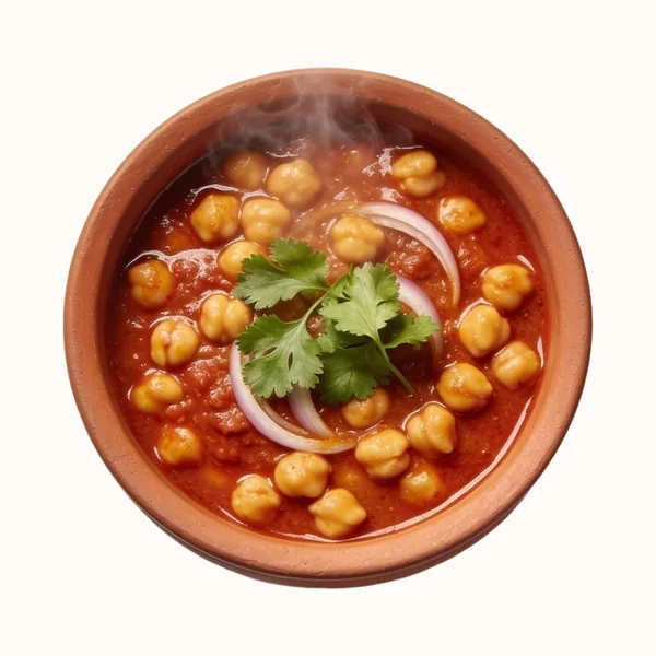 Chana Masala, plated, photographed from above.
