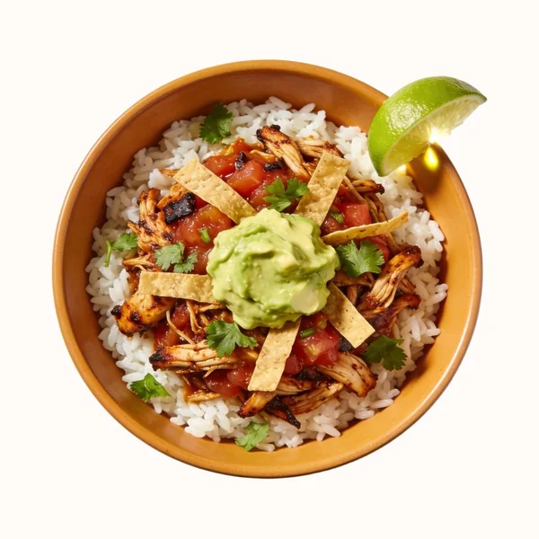 Chicken Tinga Bowl, plated, photographed from above.