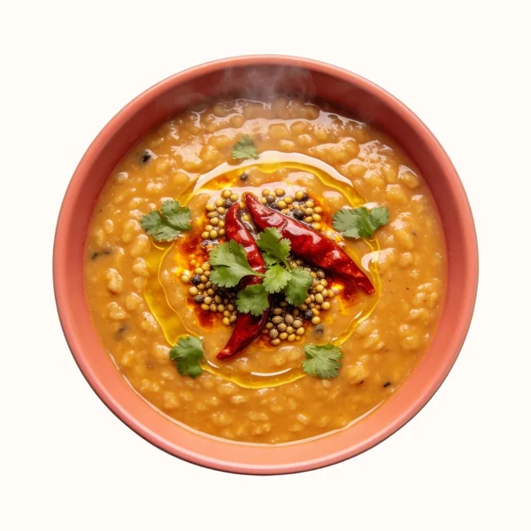 Dal Tadka, plated, photographed from above.