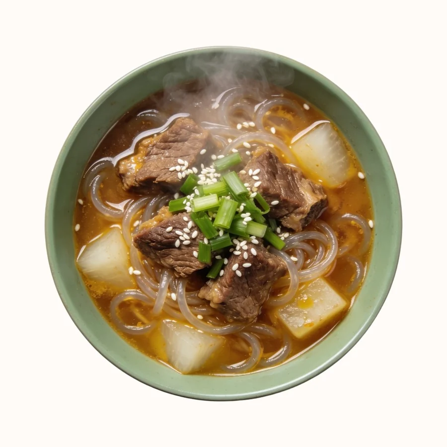 Galbitang, plated, photographed from above.