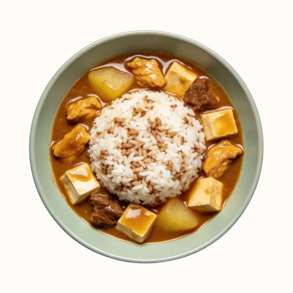 Japanese Curry Rice (Kare Raisu), plated, photographed from above.