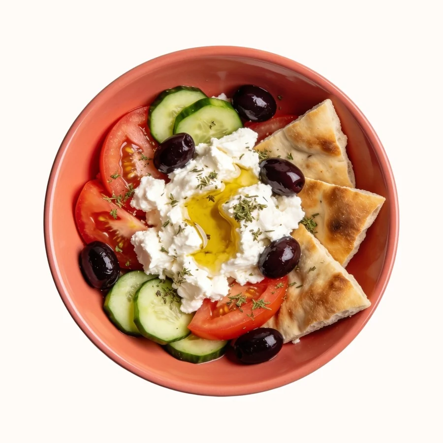 Mediterranean Breakfast Plate, plated, photographed from above.