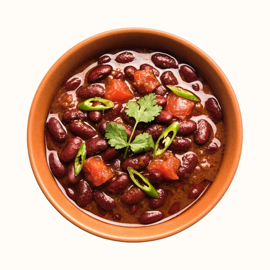 Rajma (Kidney Bean Curry), plated, photographed from above.