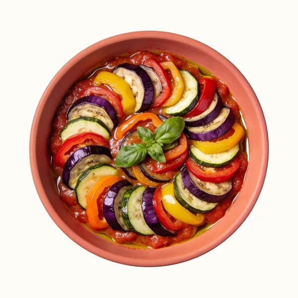 Ratatouille, plated, photographed from above.