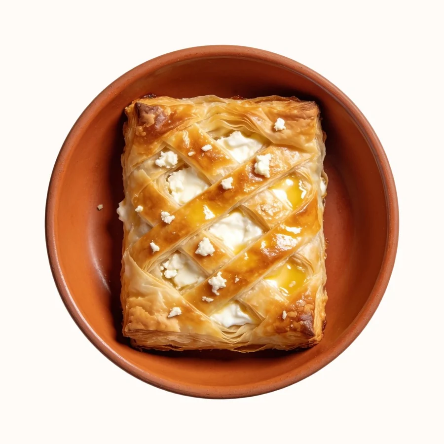 Tiropita, plated, photographed from above.